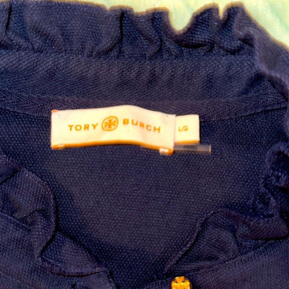 Navy Blue Tory Burch Short Sleeve Button Up Collar - Picture 3 of 5